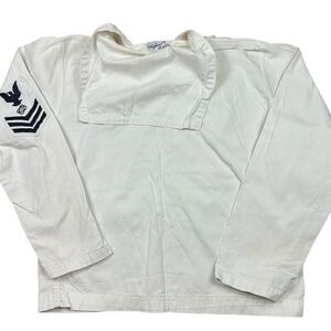 Vintage 1940s Seafarer sanforized white/navy Sailor uniform top USA size Medium